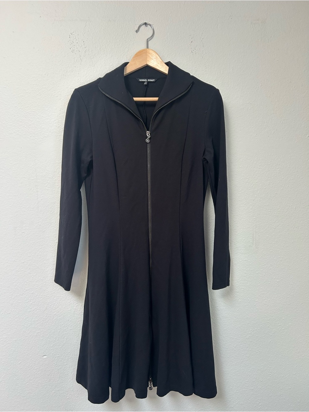 Samuel Dong Black Long-Sleeve Zip-Front A-Line Dress